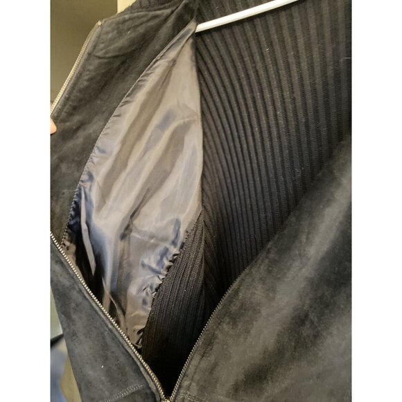 Mens Sz L Black Cubavera Zip Suede Front Ribbed Knit Sweater Jacket Retro EUC - Picture 4 of 9